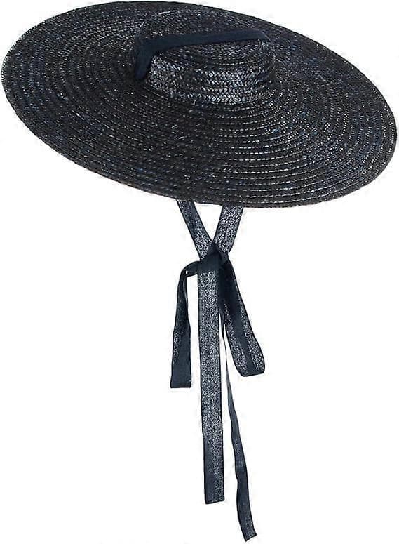 Dame Vintage Stråhatt Flat Topp Bred Skygge Floppy Derby Stråhatt Strand Solhatter, 801C