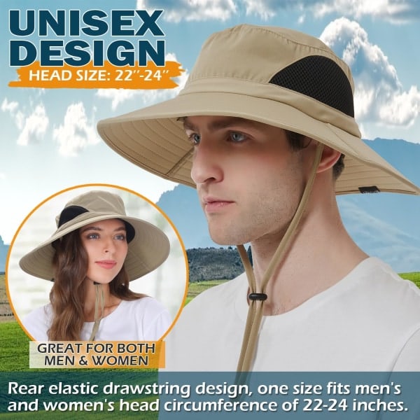 Unisex Solhatt, Vanntett Bredbremmet Bøttehatt Sammenleggbar Boonie Hatt for Fiske Vandring Hage Safari Strand Khaki