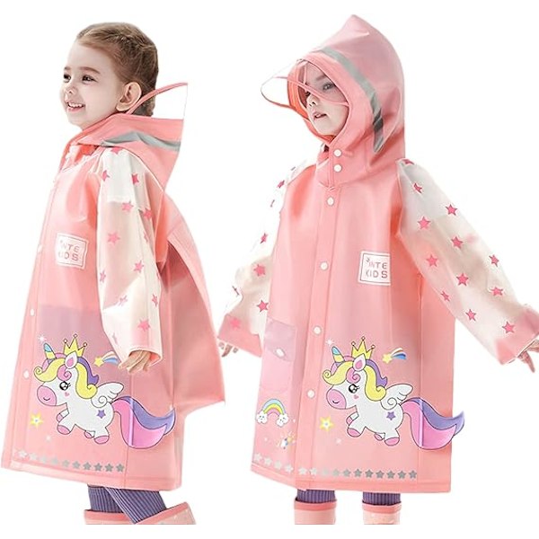 1 stk. Børne Regnjakker Regn Poncho Piger Drenge Regnjakke Vandafvisende Poncho Toddler Tegneserie Regn Tøj Genanvendelig med Bærbar Taske Pink S