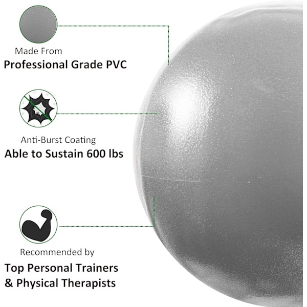 9 tuuman minitreenipallo, pieni kuntosallipallo joogaa, pilatesta, tasapainoa, barreä ja fysioterapiaa varten silver