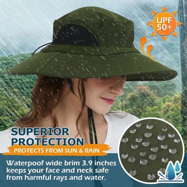 Unisex Solhatt, Vanntett Bredbremmet Bøttehatt Sammenleggbar Boonie Hatt for Fiske Vandring Hage Safari Strand Army Green