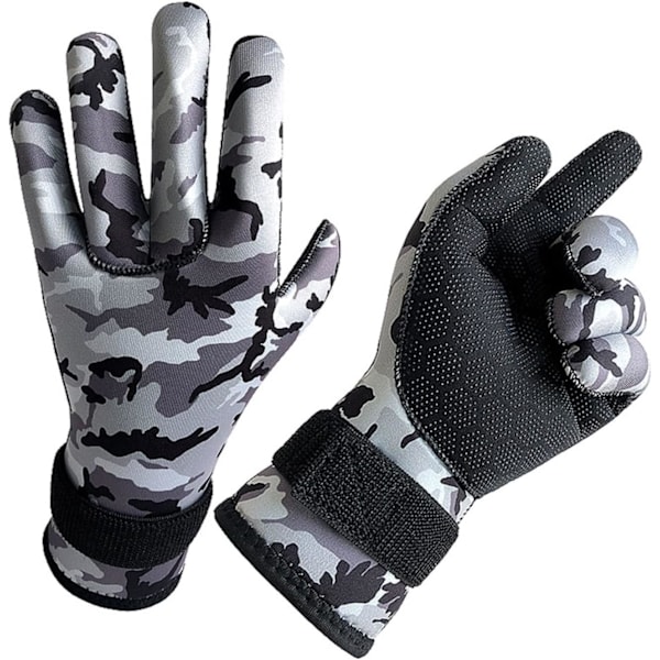 Dykkehandsker 3MM Neopren Dykkehandsker  Antislip Varme Undervandsjagt Handsker Snorkling Svømning (Hvid camo, L)