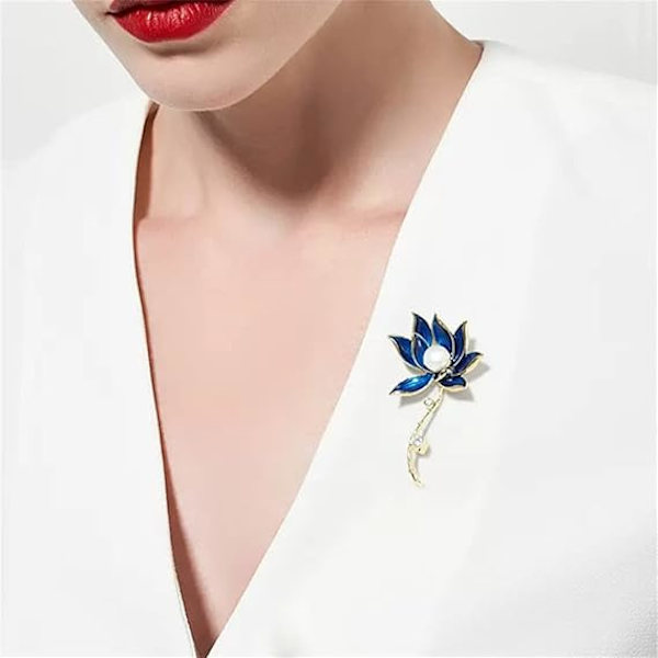 Blå Lotus Blomma Brosch Pin Dam Broscher Pärla Blomma Brosch Strass Brosch Pin Elegant Bröllop Bukett Kläder