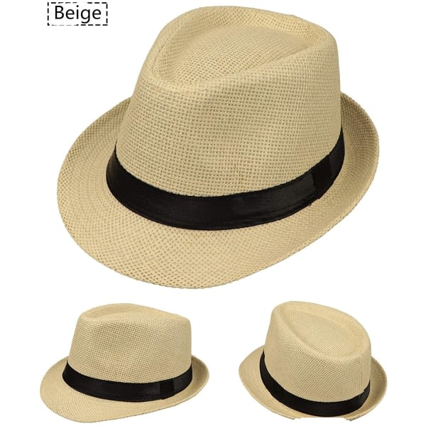 Herre- og Dame Fedora Hat Sommer Strand Hat Jazz Hat Solhat Khaki M (56-58cm)