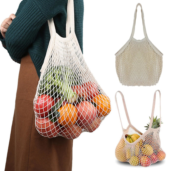Mesh Bag - Gjenbrukbar, Vaskbar, Foldbar Bomullsnettpose for Frukt, Grønnsaker og Varehandel - Kjøkkenutstyr Kaesi Black
