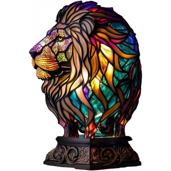 Dyr Bordlampe Serie Farget Harpiks Elefant Drage Ulv Lampe Retro Sengelampe Tiffany Stil Nattelys Bohemian Harpiks Lampe for Soverom lion