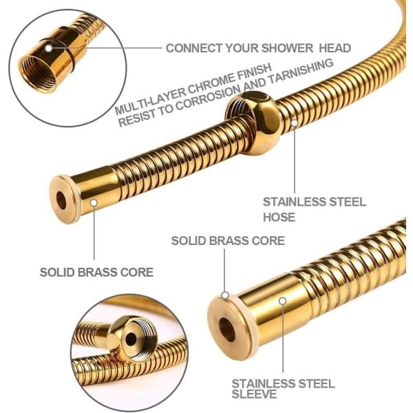 Guld Bruseslange 1,5m Bruseslange Rustfrit Stål Fleksibel Eksplosion Beskyttelse Til Alle Bruserhoveder