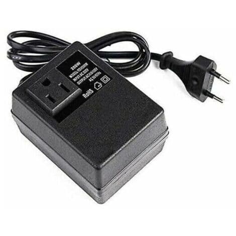 220V til 110V transformator, 200W, med europeisk plugg, for redusert spenning.