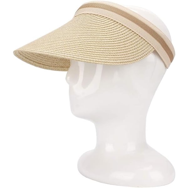 Kvindesolhat med bred skygge i strå til strand og golf - Sommerhat Beige
