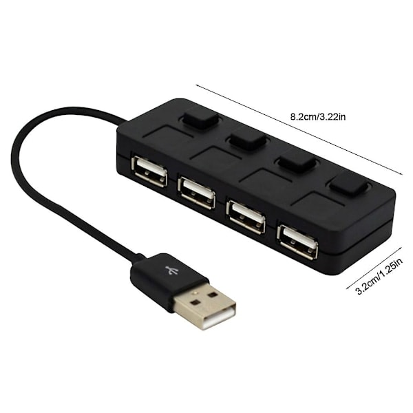 Super Rask USB 2.0 Hub Multi USB Splitter 4-Port Ekspander 12V Strømforsyning Black