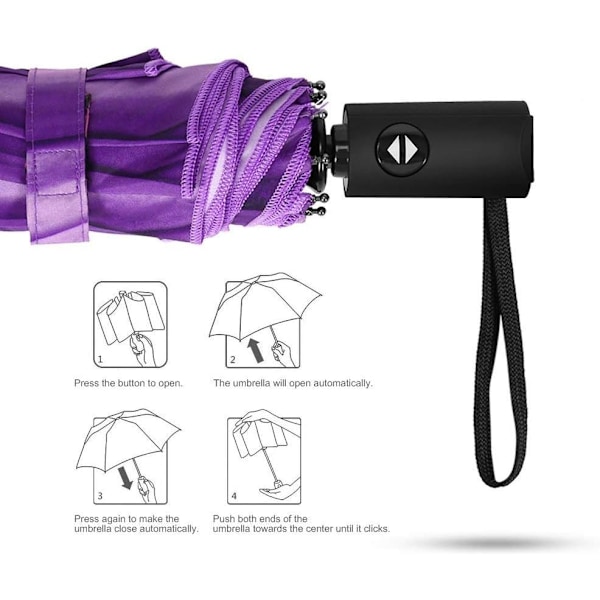 1 stk Vindtæt Rejse Paraply - Letvægts Automatisk Kompakt Foldbar Paraply Blå Himmel Design Purple