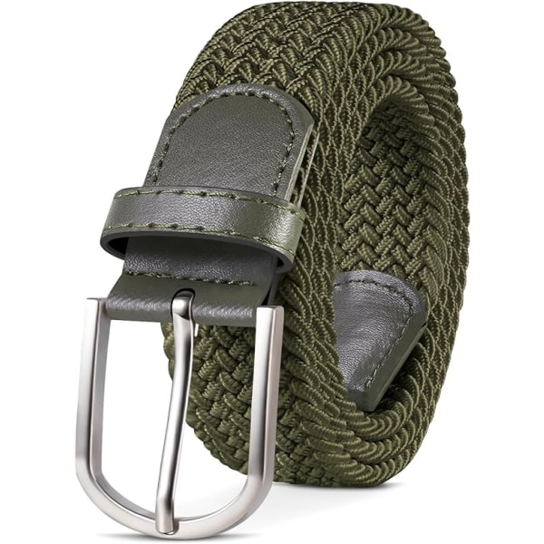 Herrbälte, elastiskt flätat bälte unisex män kvinnor flätat elastiskt stretch vävt bälte 33 mm (1,25 tum), längd 42 tum (107 cm) passar midja 33 tum-36 tum, flera färger Dark Green
