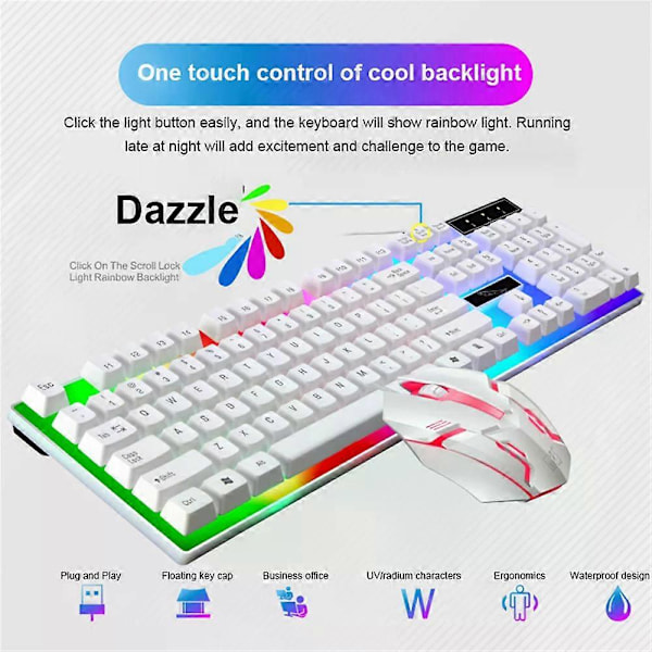 Redragon Näppäimistö ja Hiirisetti K552-RGB-BA Mekaaninen Peli Näppäimistö ja Hiiri Yhdistelmä Langallinen RGB LED 60% Windows PC Pelaajille White
