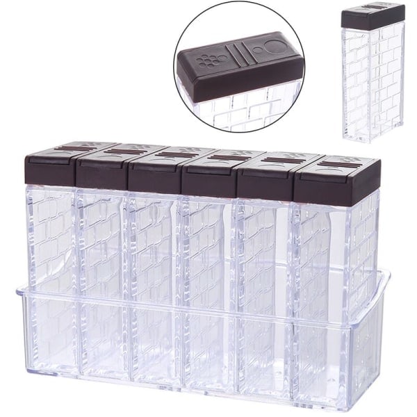 Set med 6 kryddburkar, Shaker Box kryddset, Kökskryddförvaringsbehållare, Brun