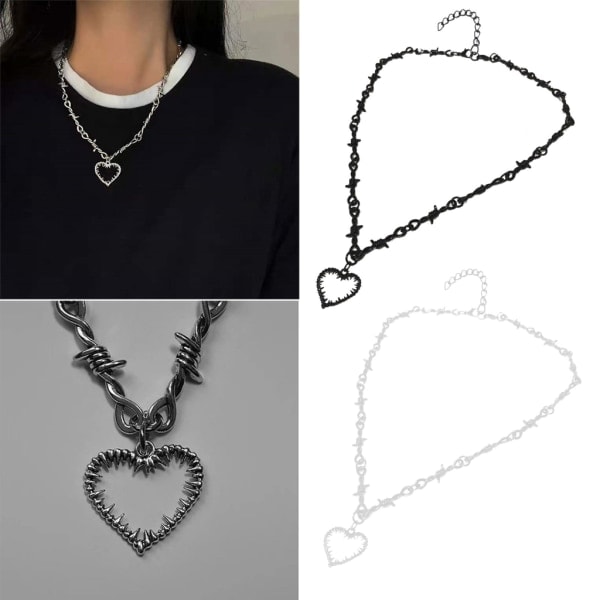 Gotisk Hjerte Halskjede Hjerte Choker Kragekjede Goth Smykker Halloween Jul Valentinsdag Gave Til Kvinner Menn Par Sølv