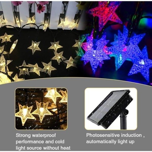 Solcelle Lyslenke for Utendørs Bruk med Lyssensor 7M 50 LED Vanntett Lyslenke Stjerne Krystallkule Juletre Dekorering Julebord