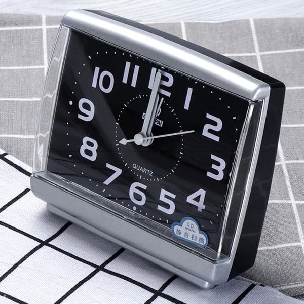 Kvadratisk tyst liten väckarklocka Analog väckarklocka för sovrum Svart