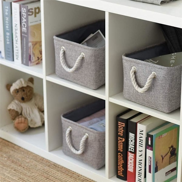 Oppbevaringskurv for hyller, oppbevaringsbokser med håndtak, store oppbevaringsbeholdere i stoff for organisering av hjem og kontor, hvit og grå Full/Grey 15inch