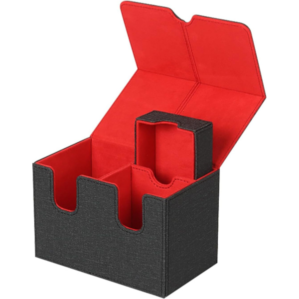 Kortspillboks, Kortspillbokser - PU-Lær Kortspill Oppbevaringsboks med Magnetisk Lukking, U-Formet Spor Solid Konstruksjon Bridgeboks Black Red