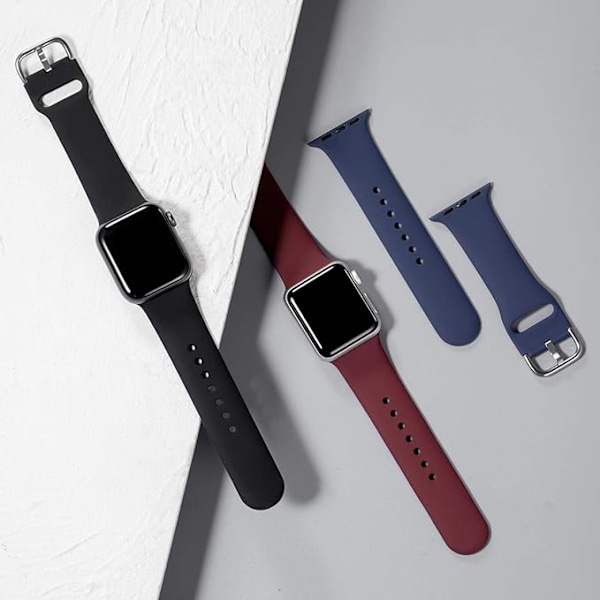 3 stk. stropper kompatible med Apple Watch Strap  Myk silikonestropp for iWatch Series 9 8 7 6 5 4 3 2 1 SE Ultra Black/Blue/Red 42/44/45/49mm