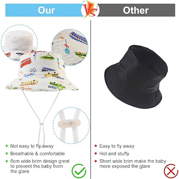 Børne Spandhat, Unisex Barn Sommerhat Bredbremmet Solbeskyttelseshat, Foldsom Strandkasket med Justerbar Hakestroppen Car beige