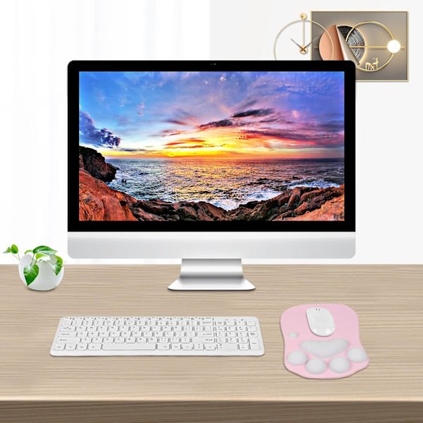 3D söt musmatta dator anime mjuk katt tass musmattor handledsstöd komfort silikon minnesskum spelmusmatta matta Pink