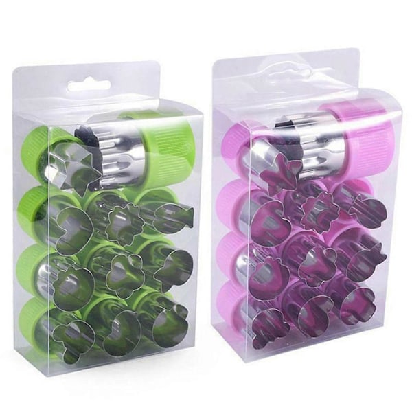 12 st Rostfritt Stål Frukt Grönsak Mini Kakform Skärare Barn Matform set Purple