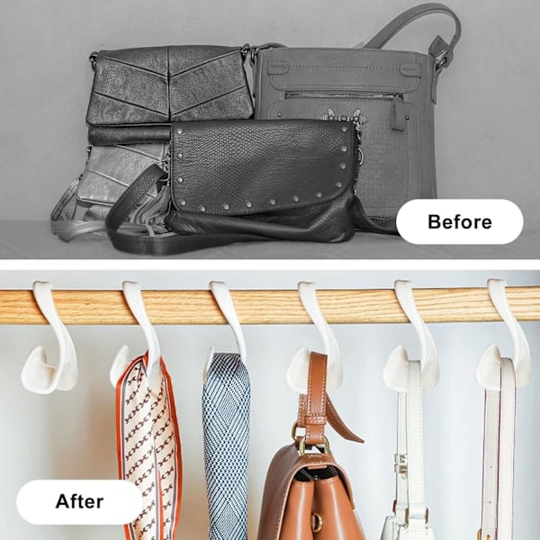 6 stk Håndveskehengere for skap, Håndveskeorganisator Håndveskekroker, Veskeholder Oppbevaring for å henge Tote Bag Ryggsekker (Hvit) Farge