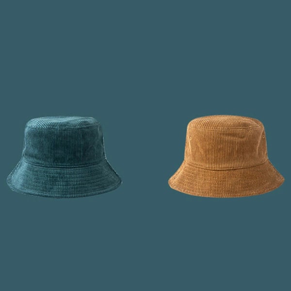 Manchestervelour Bucket Hat Vinter Varm Hip Hop Ribbad Randig Fiskehatt för Sol Khaki