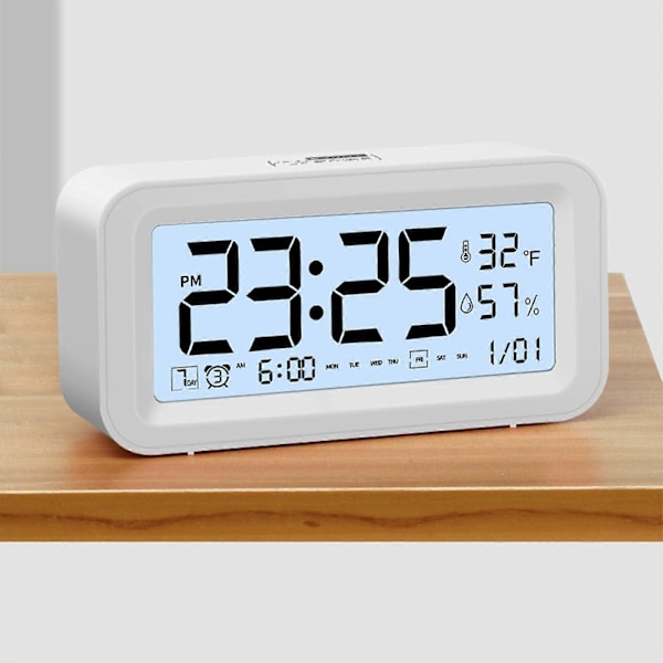 Digital Elektronisk Klocka LED-Display Elektronisk Klocka Stereo Digital Display Snooze Väckarklocka 12/24H Byt Nedräkningstid NUO0430 White