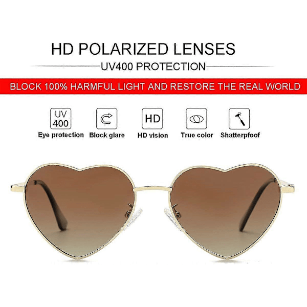 SDIGV Polariserte Hjerte Solbriller for Kvinner Mote Nydelig Stil Metallramme UV400 Beskyttelse Linse Gold Gradient Brown