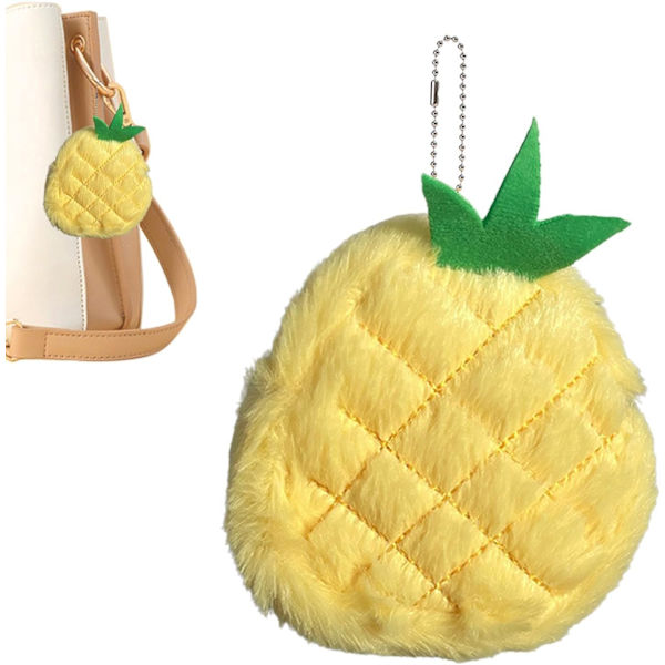 Møntpung Lille Tegnebog Plys Frugt Møntpung, Lille Blød Møntpung, Plys Taske Vedhæng, Slidstærk, Multifunktionel, Moderigtig, Passer til Kort, Nøgle Pineapple