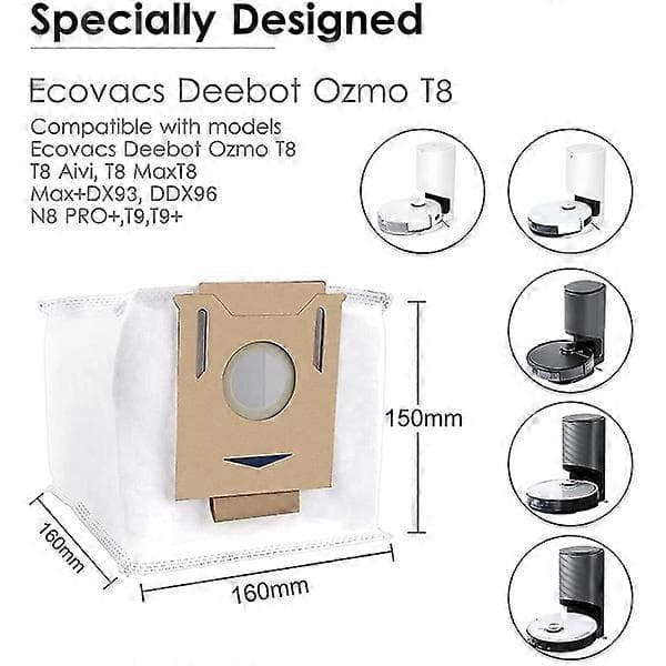 8-pack dammsugarpåsar för Deebot Ozmo N8 920 950/t5 T8 T9-serien Dx93 Ddx96 robotdammsugare