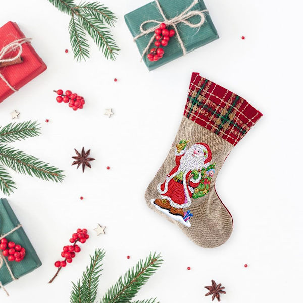 Julstrumpor Diamantmålning Kits för Vuxna Nybörjare, 4 Pack Kamin Hängande Strumpor, DIY Strassmålning Julgransprydnader Christmas 1