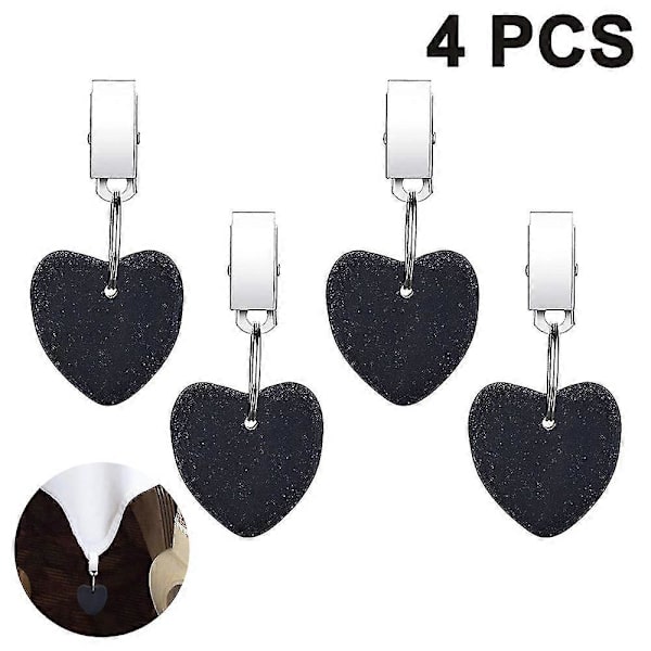 4 pakker dugvægte, hjerteformede dugeklemmer Black