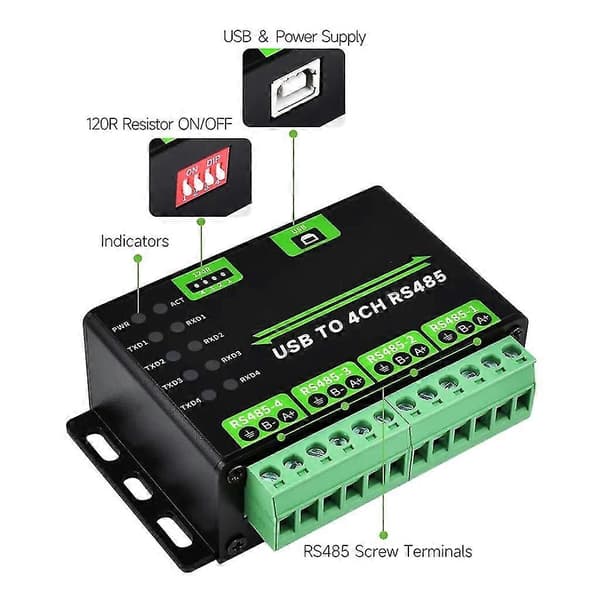USB til 4-vejs RS485 konverter industriel kvalitet for multi-system kompatibilitet