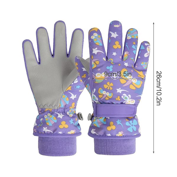 Vandtætte skihandsker til børn, stænktætte, varme og bløde handsker til drenge og piger Purple S-Palm Width 3.5In