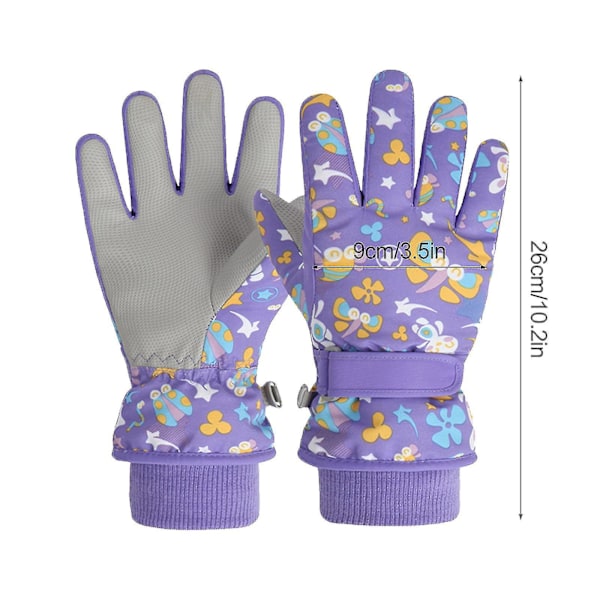 Vattentäta skidhandskar för barn, stänksäkra varma mjuka handskar för pojkar och flickor Purple S-Palm Width 3.5In