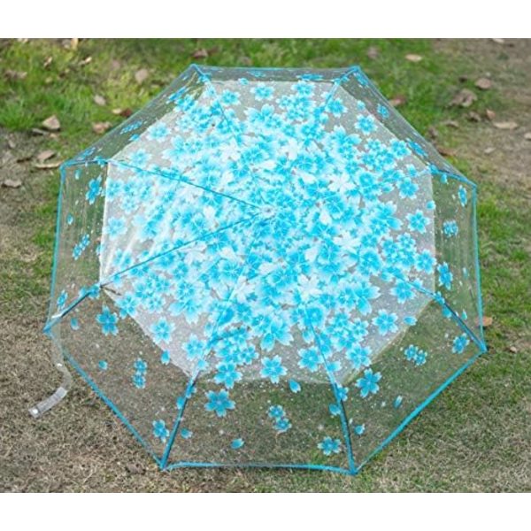 Transparent Parasol med Kirsebærblomster - Klar Parasol - Se Igennem Regnfoldbar Parasol til Kvinder, Børn og Piger - Letvægts Vindtæt Kompakt Foldbar