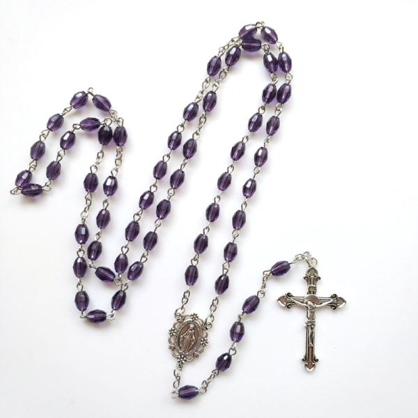 Katolskt rosenkranshalsband Kristallpärlor Helig Figur Jesus Hängande hängsmycke För Kvinnor Män Kyrkandekoration Meditation