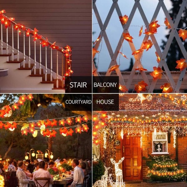 Efterårsløv-streng med LED-lys, batteridrevet, 8 blinktilstande, velegnet til efterår, bryllup, jul, Thanksgiving og fødselsdags fester