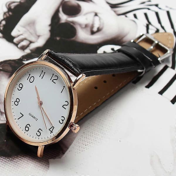 Unisex Affärsmode Läder Quartz Armbandsur Rose Gold