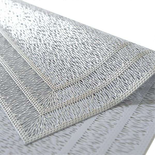 6 st Rektangulära Vävd Bordsunderlägg Halkskydd 45x30 cm Texturerade Reptåliga PVC Bordsunderlägg, för Kök Heminredning Silver