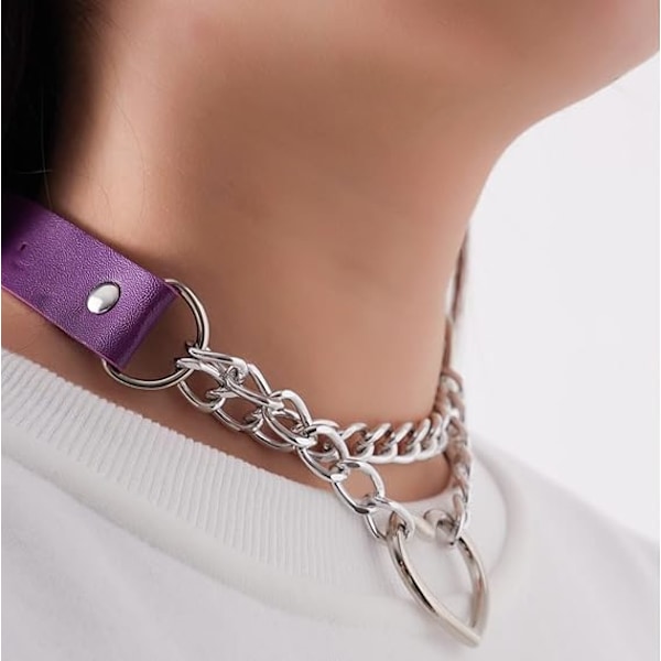Punk Goth PU Läder Choker Halsband med Hjärthänge Berlocker Choker för Kvinnor Män D