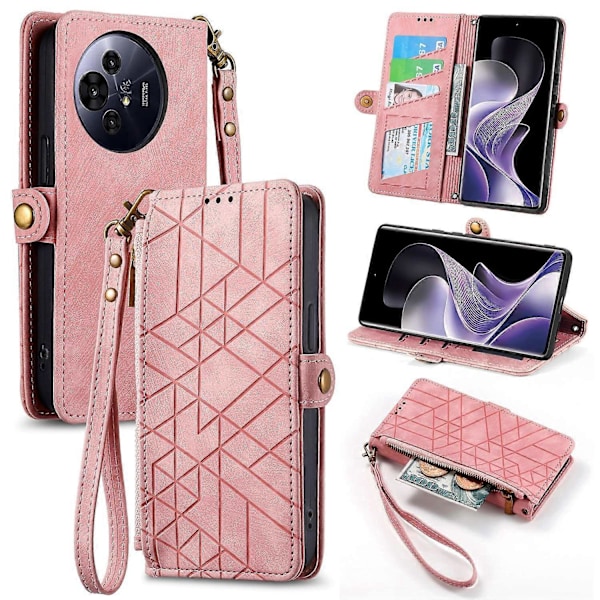 Väska med blixtlås för TCL 50 Pro Nxtpaper 5G - Geometriska linjer i läder - Rosa Multicolor Pink