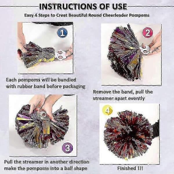 12 stk. cheerleading-pomponger for barn, metallfolie plastring cheer-pomponger for gutter Medium Red Silver