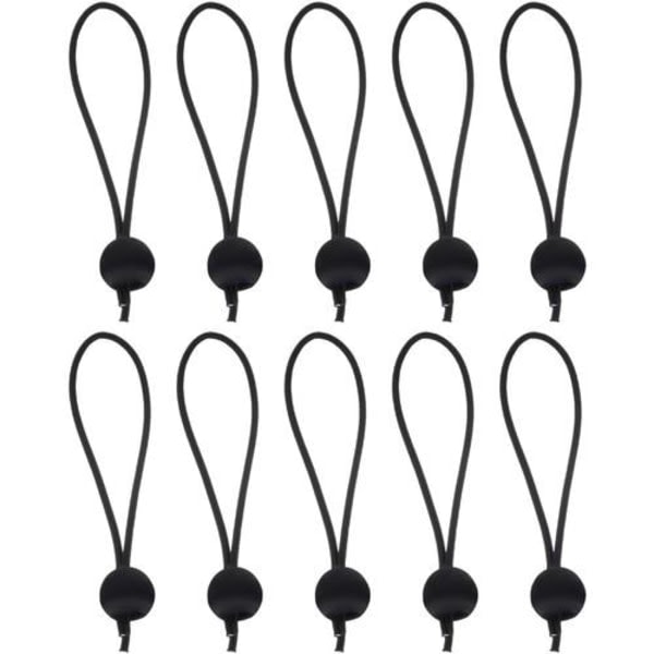 10-pack - Presenningsfäste / Gummisnodd med kula Svart