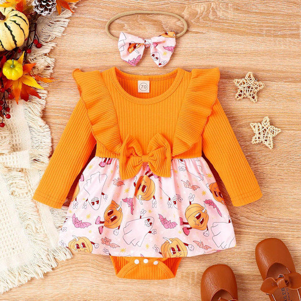 Sparkdräkt för små flickor, Nyfödd Halloween-kostym Flicka Pojke Första Halloween-outfit Skelett-kostym Baby Barn Jumpsuit (70 cm)