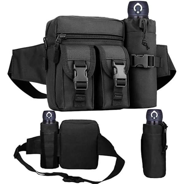 Taktisk Midjeväska med Vattenflaskhållare, Vattentät Midjeväska Militär Utility Canvas Fanny Pack Bumbag för Jogging Vandring Promenad Cykling