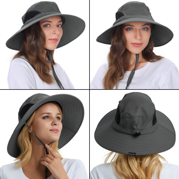 Unisex Solhatt, Vanntett Bredbremmet Bøttehatt Sammenleggbar Boonie Hatt for Fiske Vandring Hage Safari Strand Dark Grey